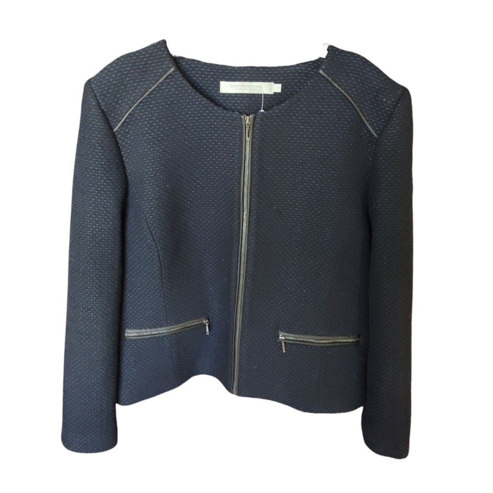 Contemporaine‎ Women's Black Textured Jacket Navy